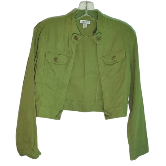 90's Green cropped vintage linen jacket - Picture 1 of 9